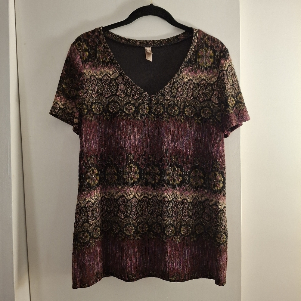 White Stag Elegant Multicolor V-Neck Short Sleeve Women's Top
